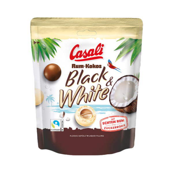 Casali Dragees Rum-Kokos Black & White, 175g Produktbild, Vorderseite der Verpackung